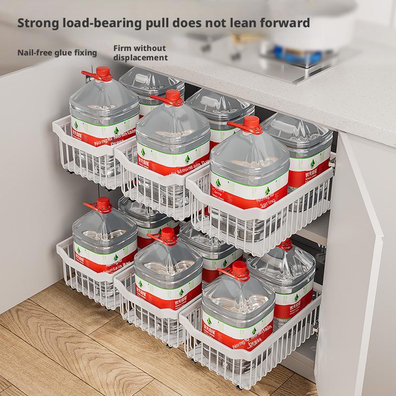 Under Sink Organizers Rack Pull Out Medicine Cabinet Layered Storage Basket Kitchen Seasoning Bowls Drawer Holder Storage Box