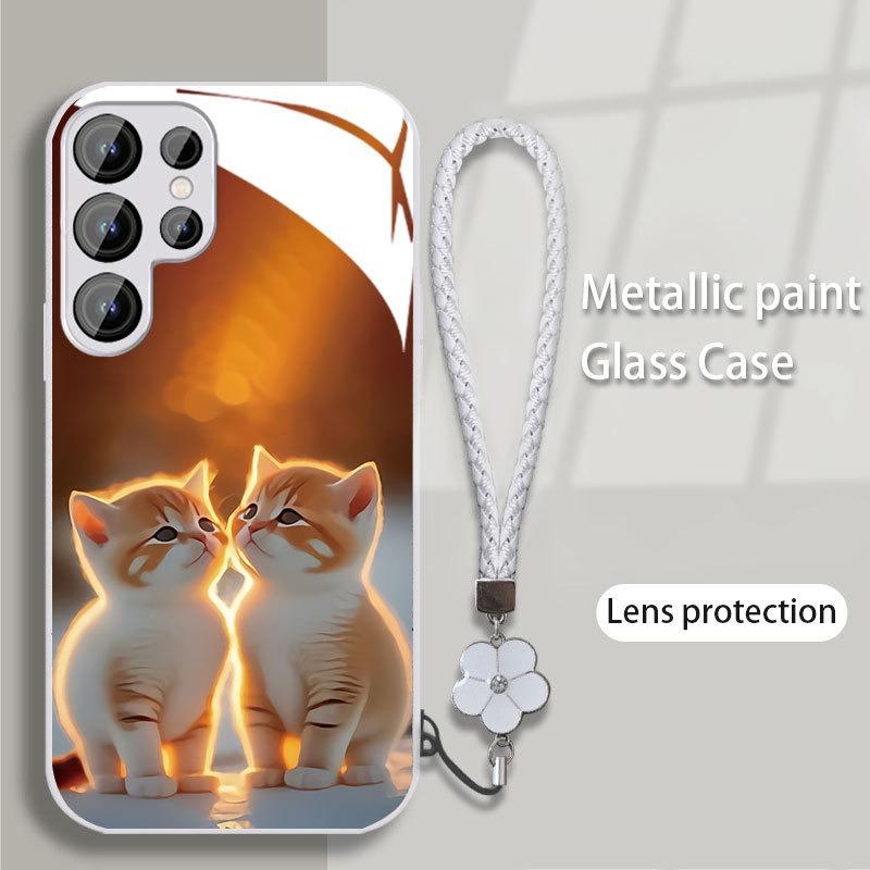 Katzen Geeignet für Samsung S24PLUS Handyhülle S23 Mädchen S22 Hautfreundlich A52 Glashülle A54 Rundumschutz A14