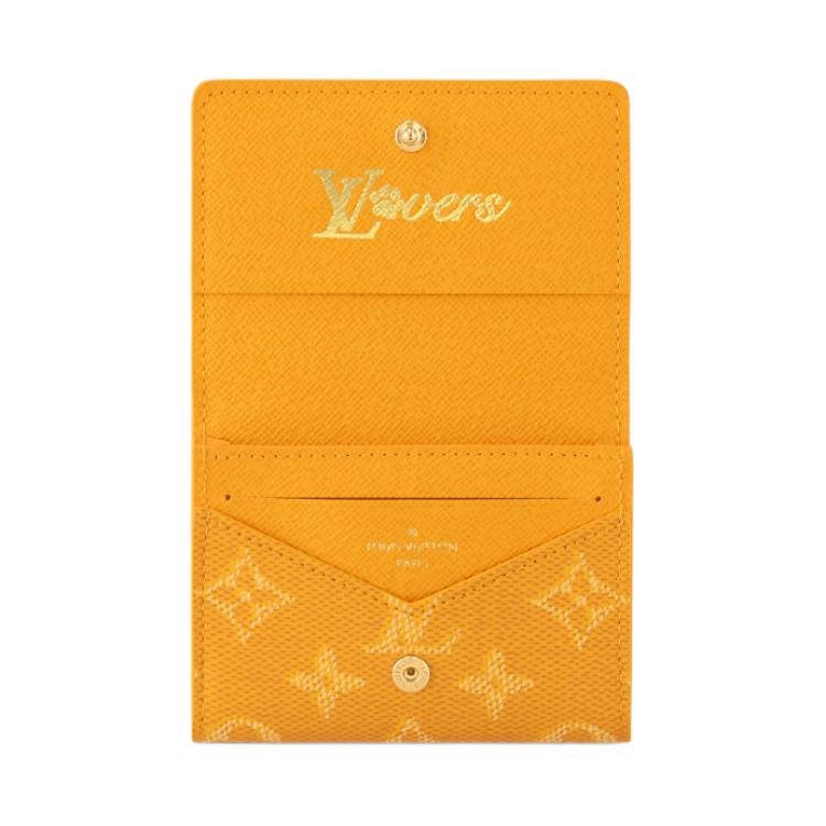 Louis Vuitton Envelope Dog Paw Print Letter Logo Snap Closure Monogram Heritage Coated Canvas Card Holder Men Card Holder Yellow M12664