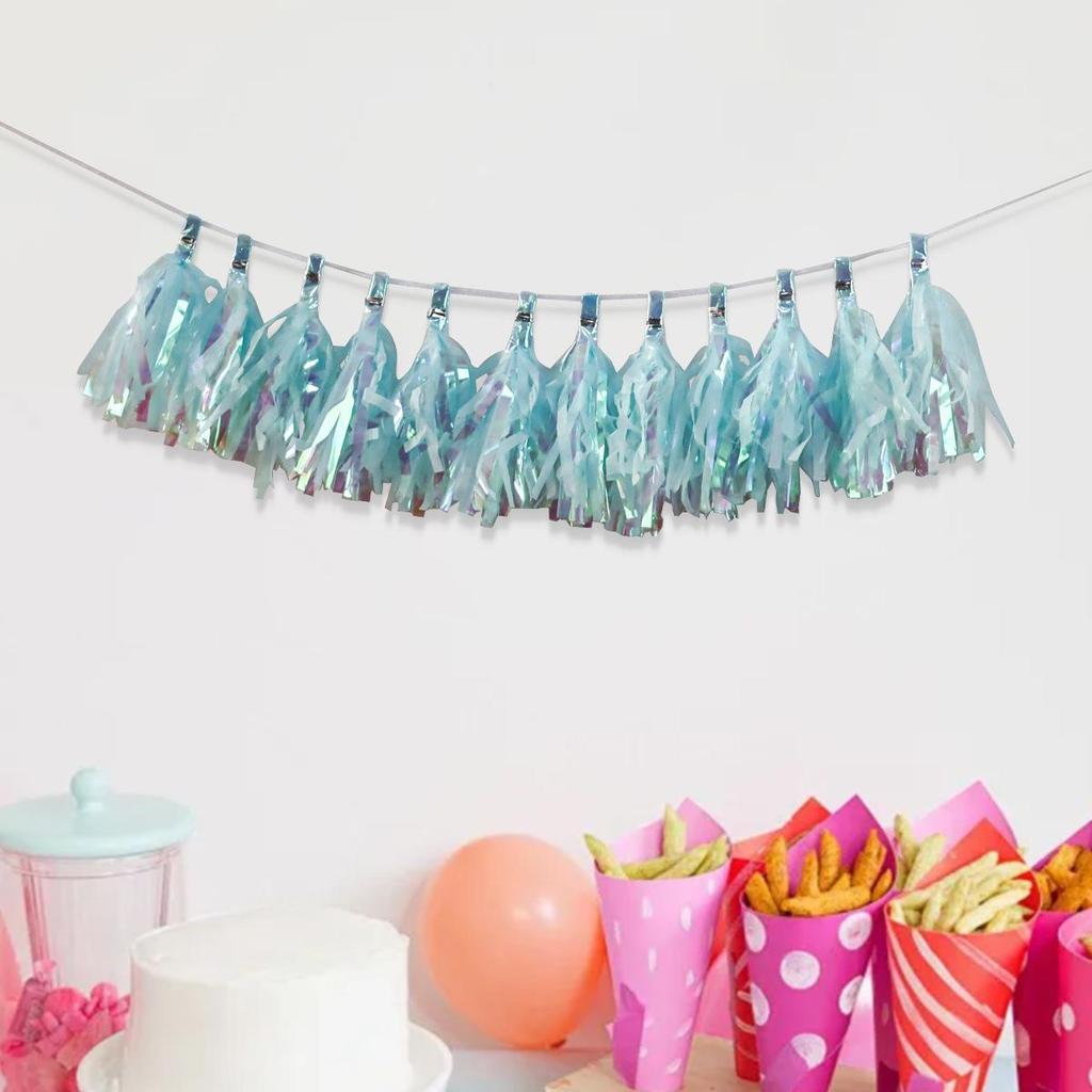 Handmade DIY Colorful Tassel Strands with Aluminum Foil Pull Flowers - 12/Pack for Birthday Decoration