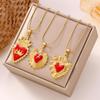 Red Heart Drip Oil Titanium Steel Pendant Necklace - Stainless Steel Sacred Heart Neck Chain