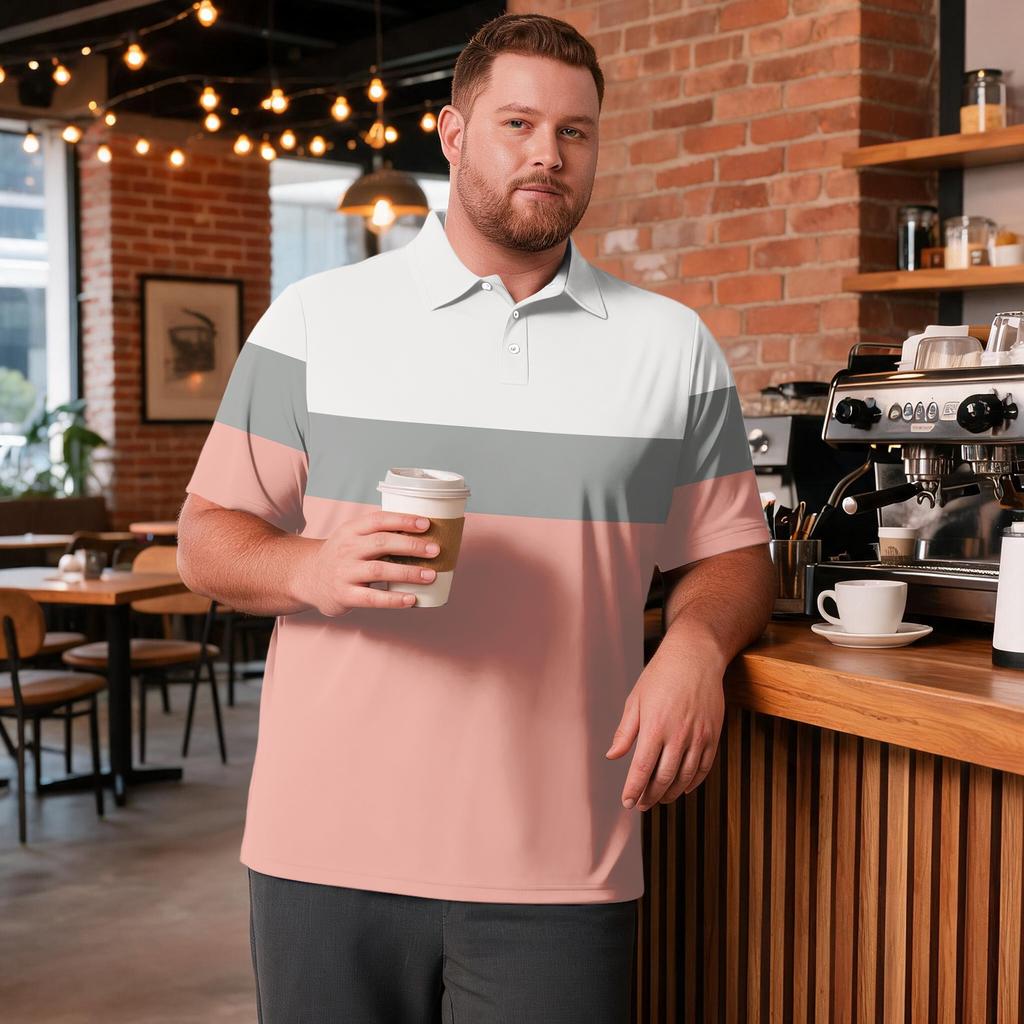 Men's Big Size Plaid Print Golf Shirt Breathable Short Sleeve Polo Shirt Suitable for Casual Workwear Tops