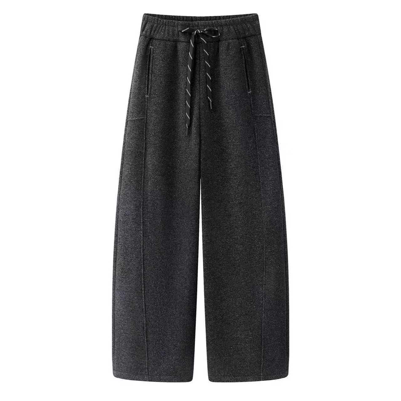 

Velvet Wide-Leg Elastic Waist Casual Winter Pants 2025 Extra Large темно-серого