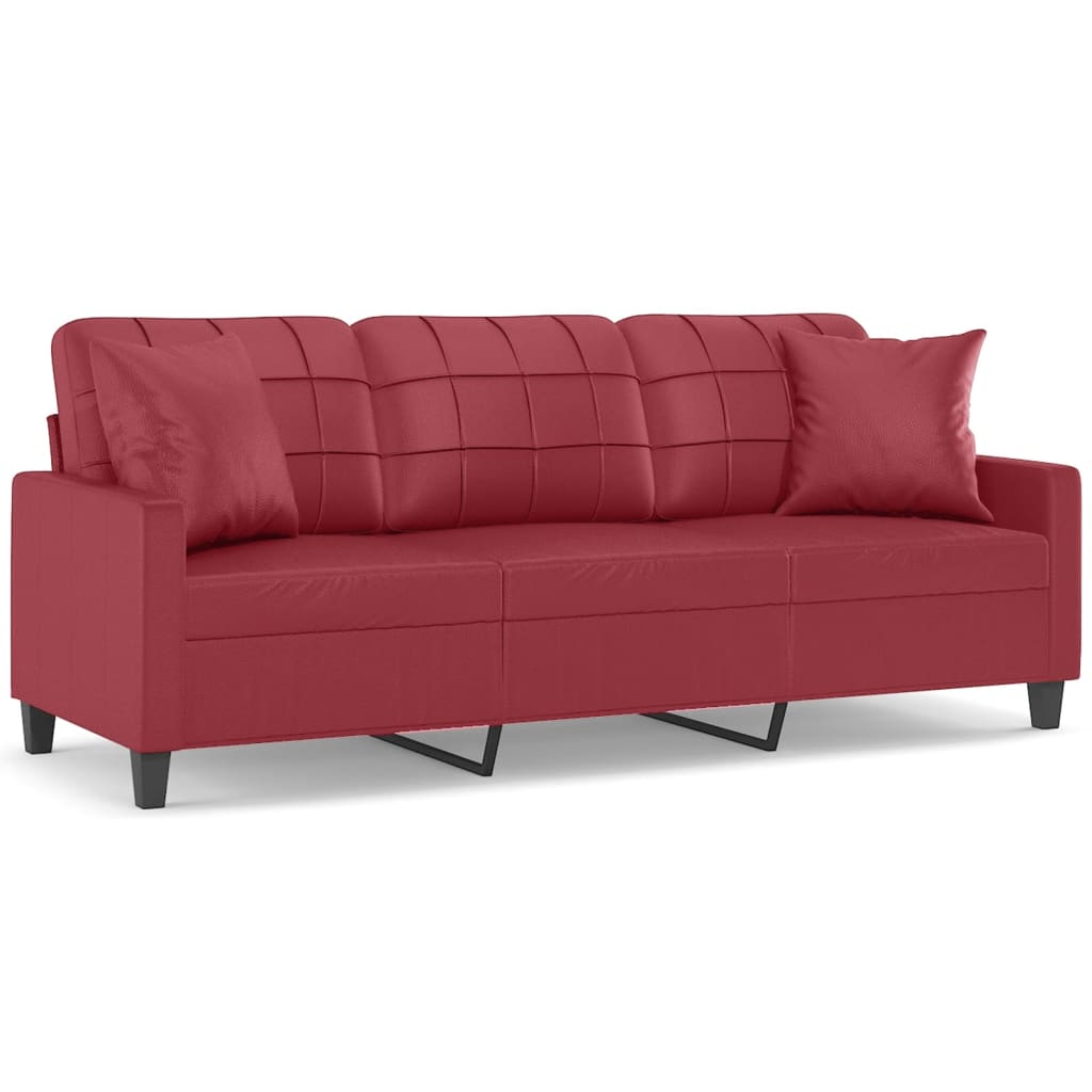 3 Seater Sofa with Decorative Cushions Burgundy 180 cm Faux Leather