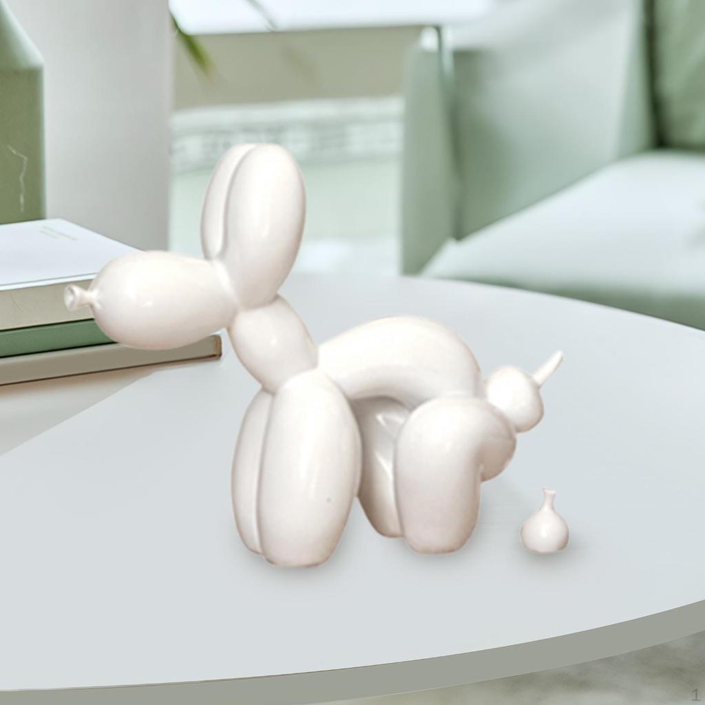 Balloon Dog Statue Cute Resin Craft Desktop Ornament for Office Bedroom Cafe White