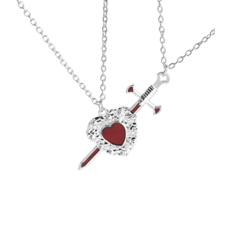 Matching Love Necklace Heart With Rapier Charm Alloy Couples Jewelry For Him Her Gift For Valentines Day
