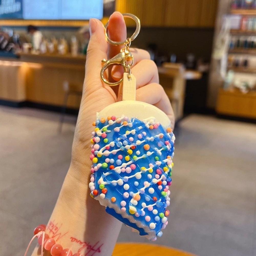 Simulated Ice Cream Ice Cream Keychain Cartoon Design Dessert Keychain Summer синий