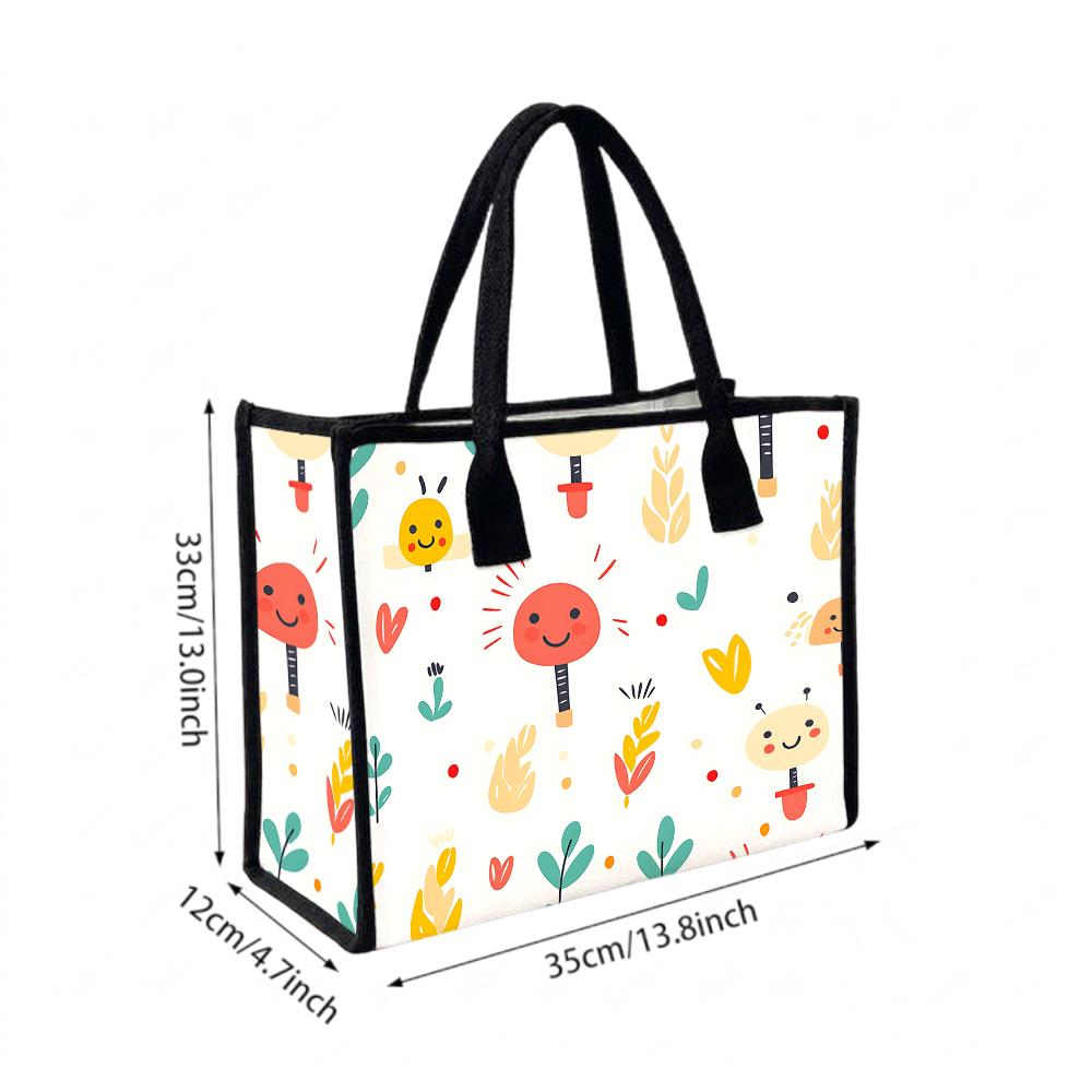 Cute Cartoon Pattern Tote Bag Casual Reusable Shopping Handbag for Daily Use