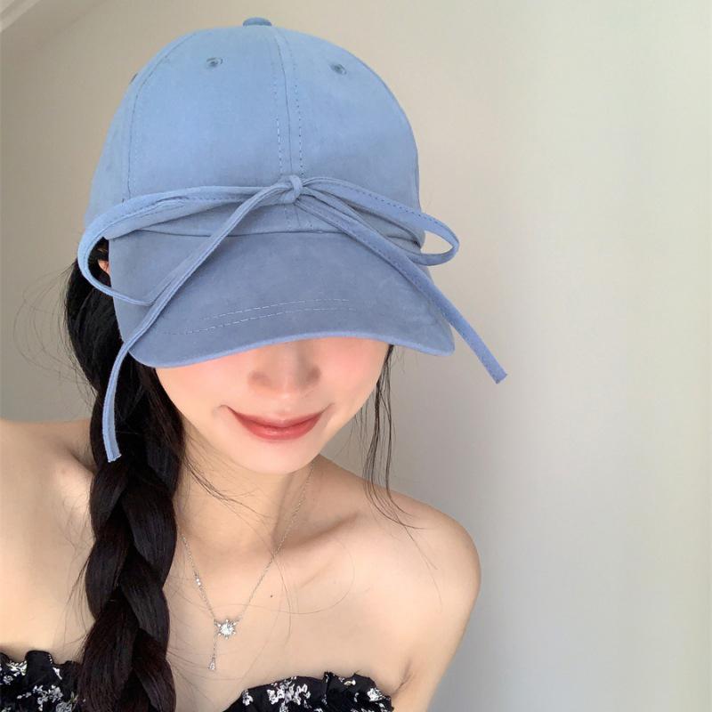 Modische Koreanische Baseballkappe mit Großem Schleifenknoten für Damen Sommer Einfarbige Verstellbare Entenzunge Kappe Mädchen Sonnenschutz Outdoor-Hut