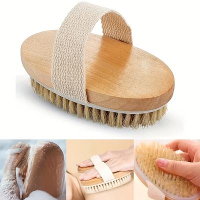Escova Esfoliante Corporal de Madeira Natural com Cerdas de Javali - Design Portátil para Pele Seca, Remove Células Mortas e Suaviza a Pele
