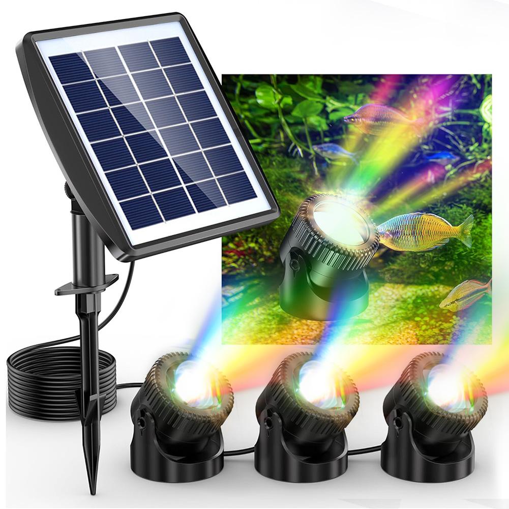 Solar Pond Lights IP68 Waterproof Submersible LED Lights Adjustable Angle Solar Spot Lights 3 Light Modes for Pool Tree Walkway