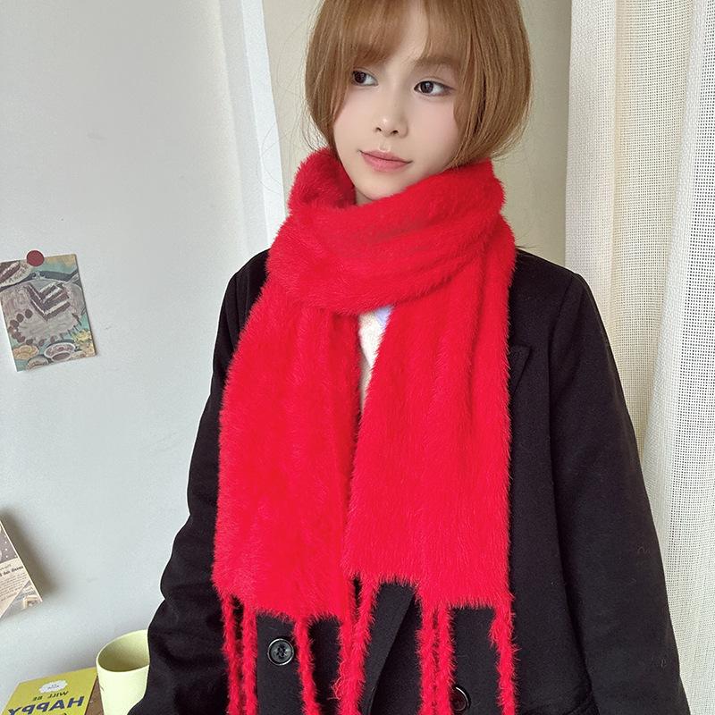 Luochi Knitting~Candy Color Plush Scarf: Soft, Skin-Friendly, Warm Tassels & Braids, Versatile Winter Neck Warmer for Women.