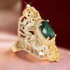 Dazzling Inlaid White Green CZ Hollow Women's Ring Vintage Gold Color Hand Carving Daily Wear Party Jewelry Anniversary Gift