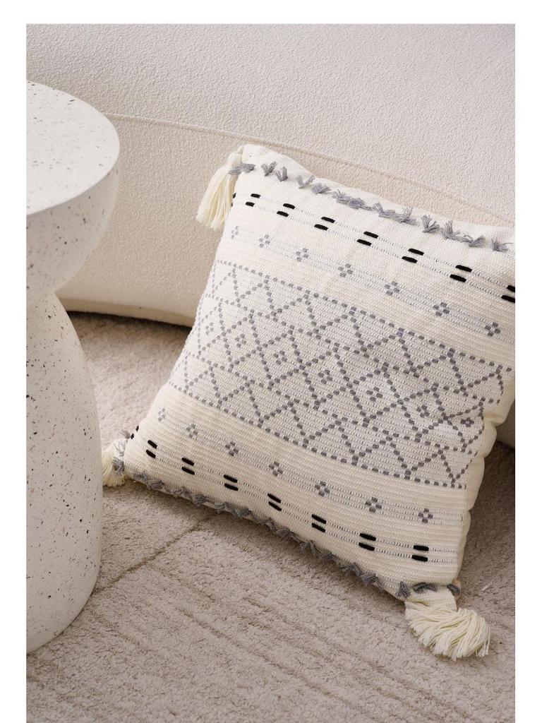 Bohemian Cotton Linen Throw Pillow with Tassels - Sofa & Bed Backrest Cushion Cover with Insert