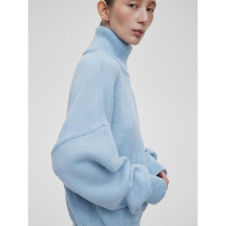 Knitted Lady'S Sweater Stand Collar Drop Shoulder Sleeves Loose Oversized Zippers Fluffy Pullover Autumn Casual Jumper