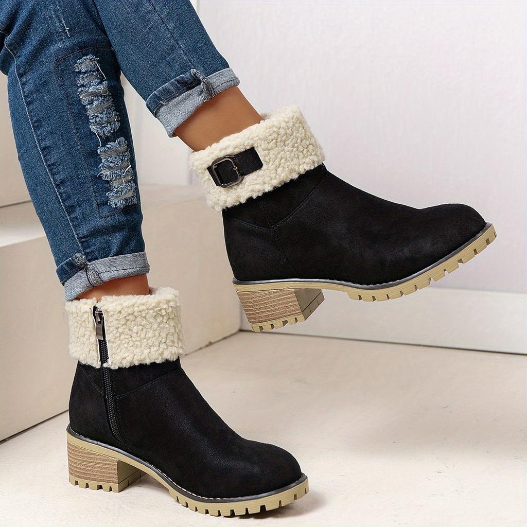 Comfortable Elegant Fleece-Lined Winter Shoes with Soft Furry Collar, Heighten Non-Slip Lightweight Round Toe Winter Boots for Commuting