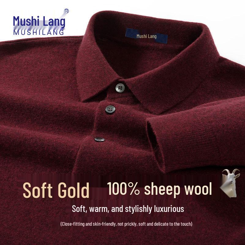 MUSHILANG Men s 100% Premium Wool Mock Neck Sweater 3XL вино красного