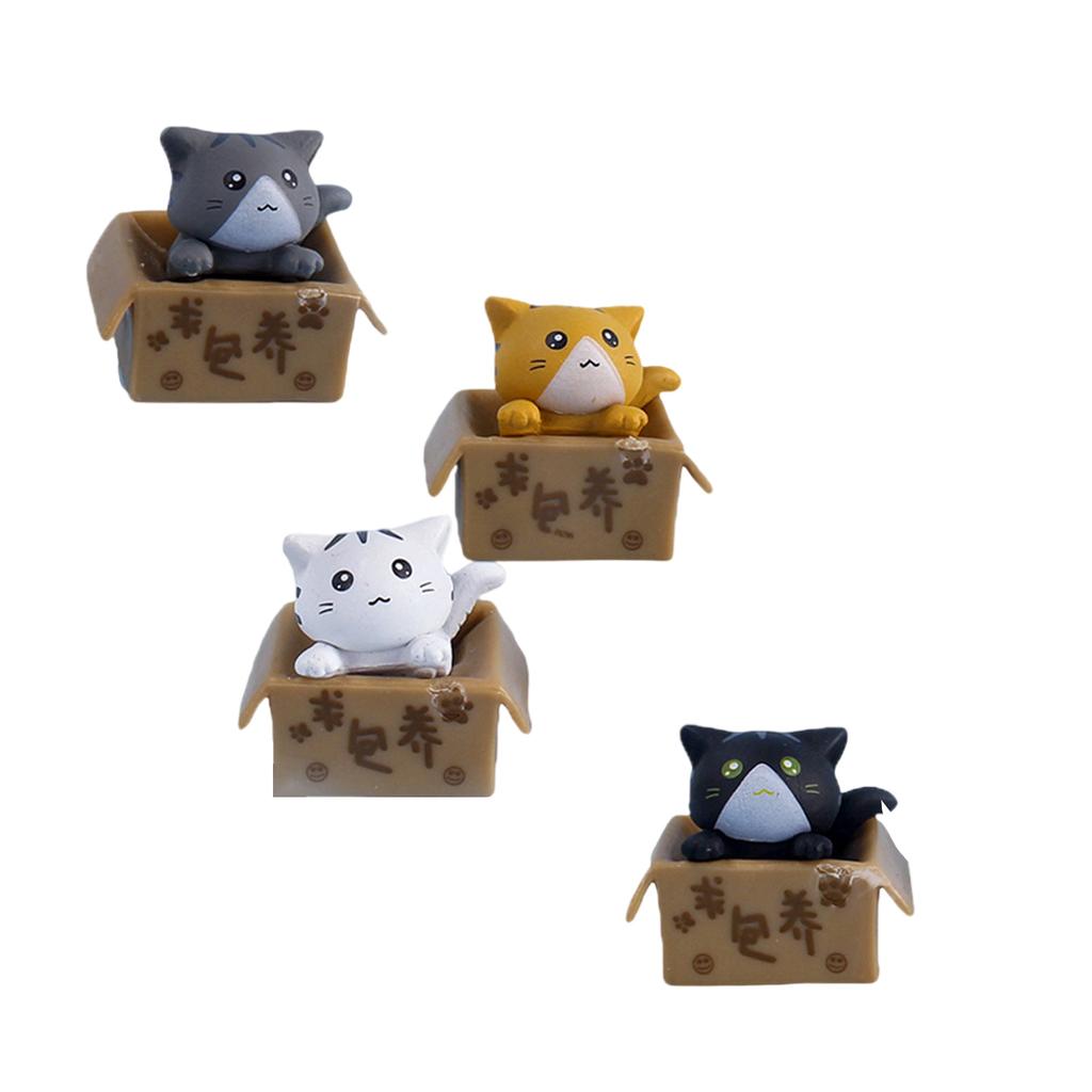 4Pieces Funny Basket Cats Plastic Miniature Figurines Cartoon Kitten Ornaments for Kids Room Decors Creative Gift