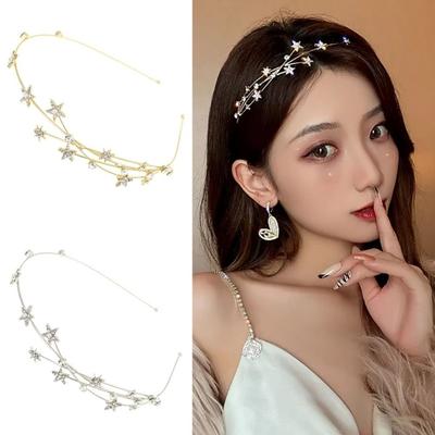 1Pcs Multilayer Pearl Butterfly Rhinestone Star Headband Metal Star Leaves Women Hairband Hollow Hair Hoop Hair Accessories