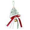 Hand-Woven Christmas Tree Ornaments Rustic Xmas Tree Shaped Handicrafts with Golden Cow Bell And Red Bow for Winter New Year Party Decorations
