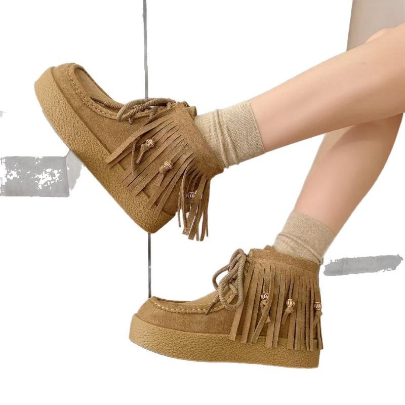 Quasten-Kurzstiefel Damen Herbst Neu Weichsohle Mode Schnürung Vielseitig Bequem Freizeit Martin-Stiefel