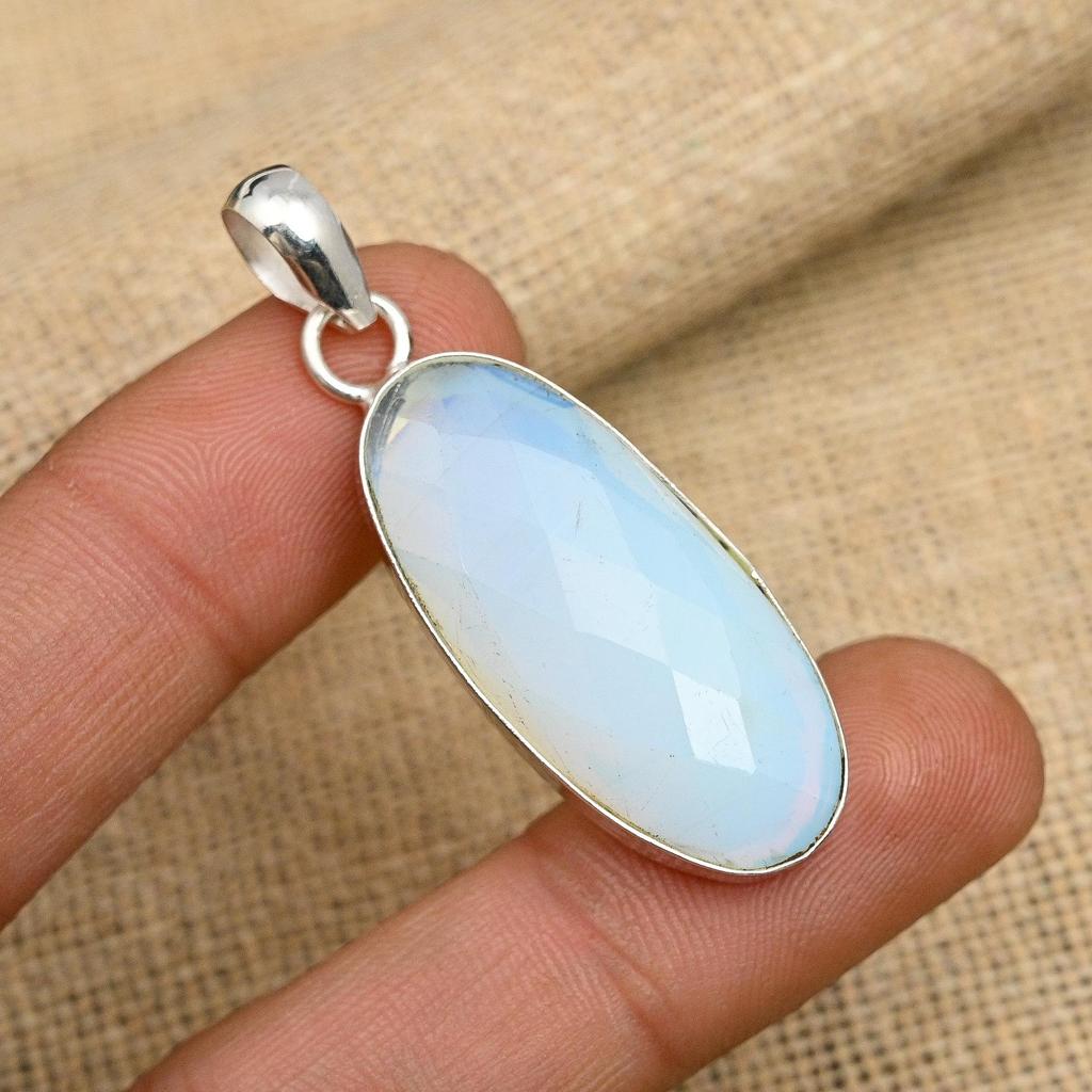 Milky Opal Gemstone Jewelry Handmade 925 Sterling Silver Pendant For Wedding Gift
