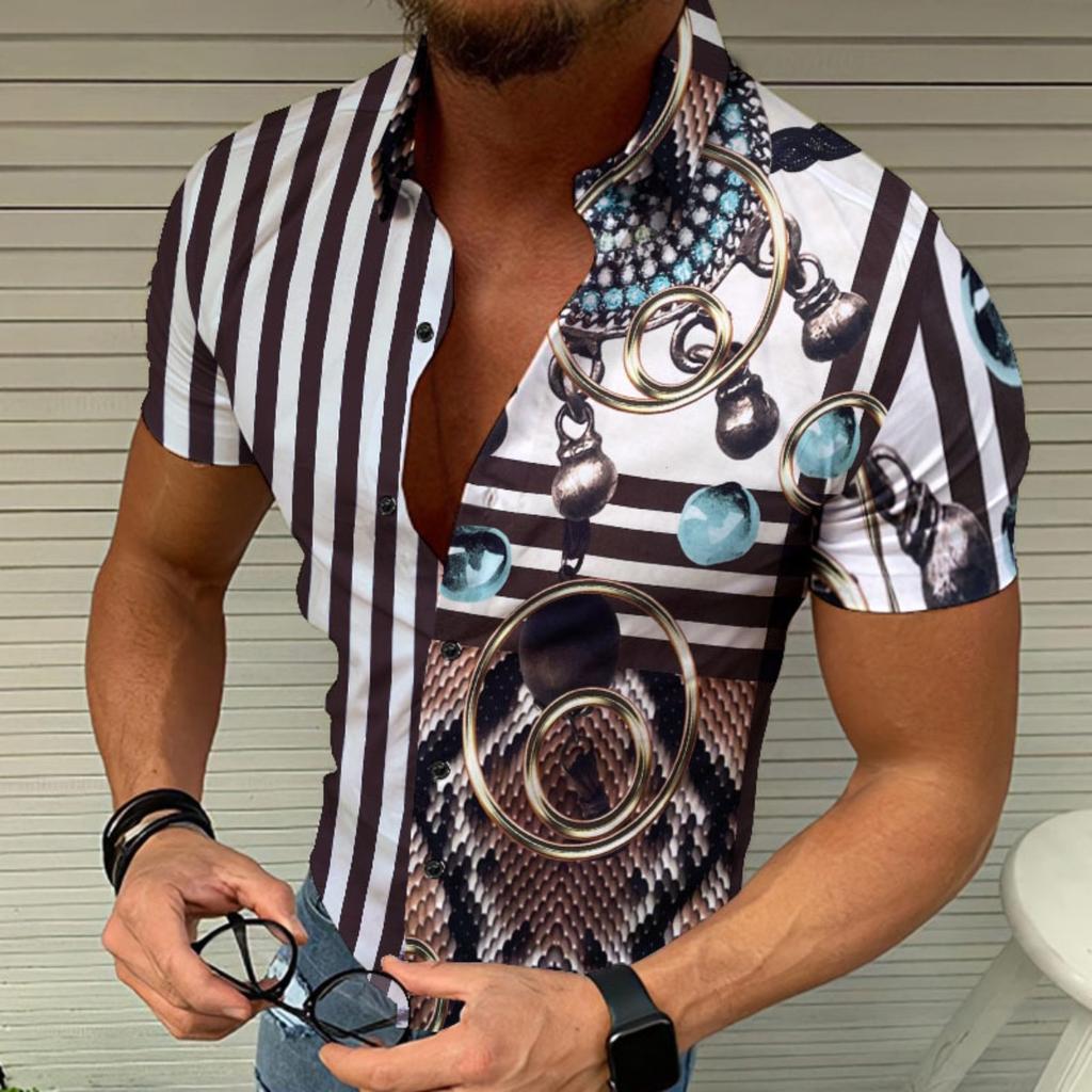 Printed Men's Shirt Casual Beach Open Cardigan Summer Men's Top Fashion for Europe America