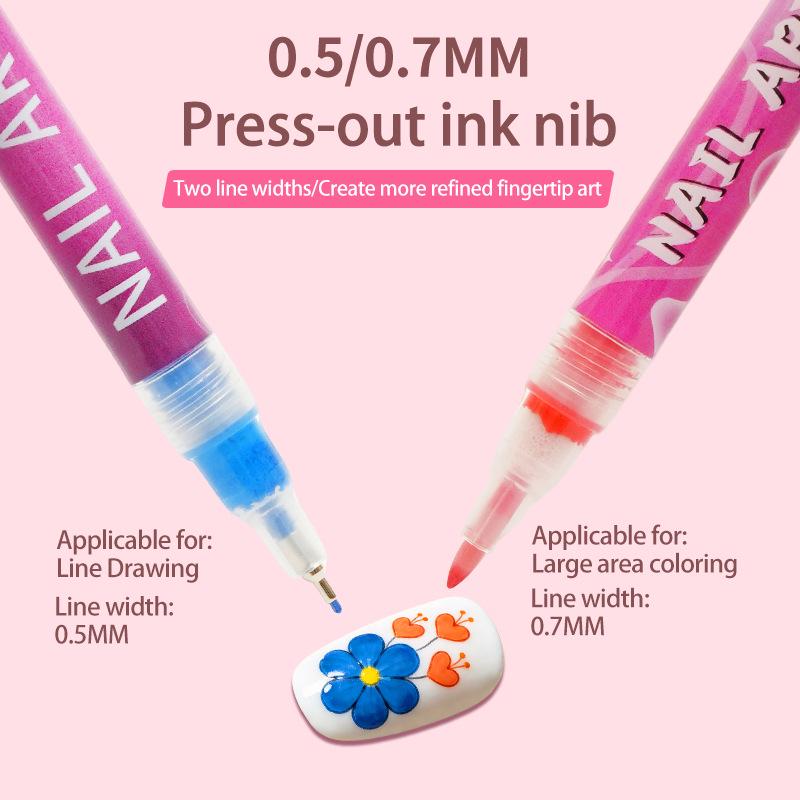 Cross 0.5mm Nail Art Pen Set - 12 Colors for DIY Dotting, Painting & Graffiti
