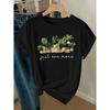 Elegant Women's Clothing with Green Plant and Potted Plant Prints, a High-value Gift, Round Neck, Short-sleeved for Spring, Summer, and Autumn T