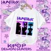 Summer T-shirt casual top with cartoon print, children's pure Polyester short-sleeved K-pop Demon Hunter girl cute sports shirt
