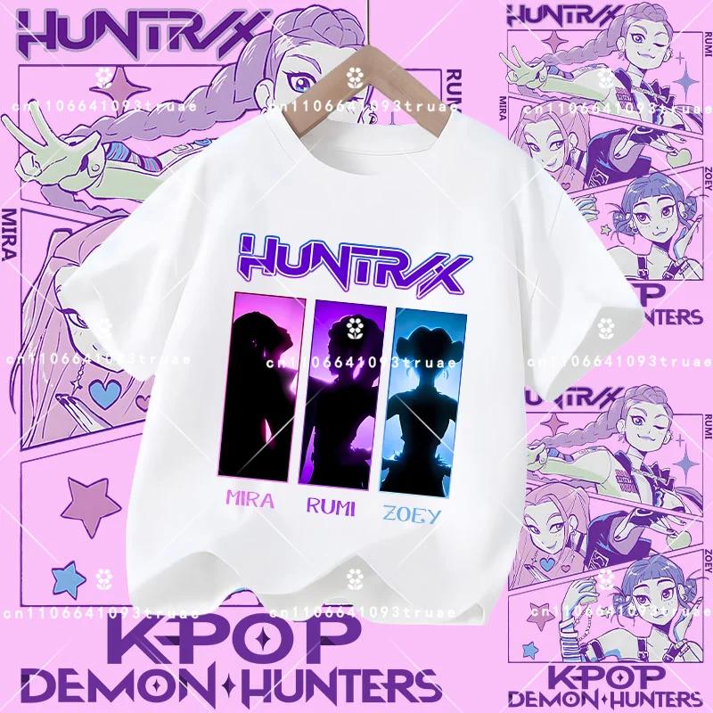 Summer T-shirt casual top with cartoon print, children's pure Polyester short-sleeved K-pop Demon Hunter girl cute sports shirt