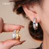 18k real gold electroplated zircon hollow C-shaped earrings light luxury high-end stud earrings European and American personalized earrings