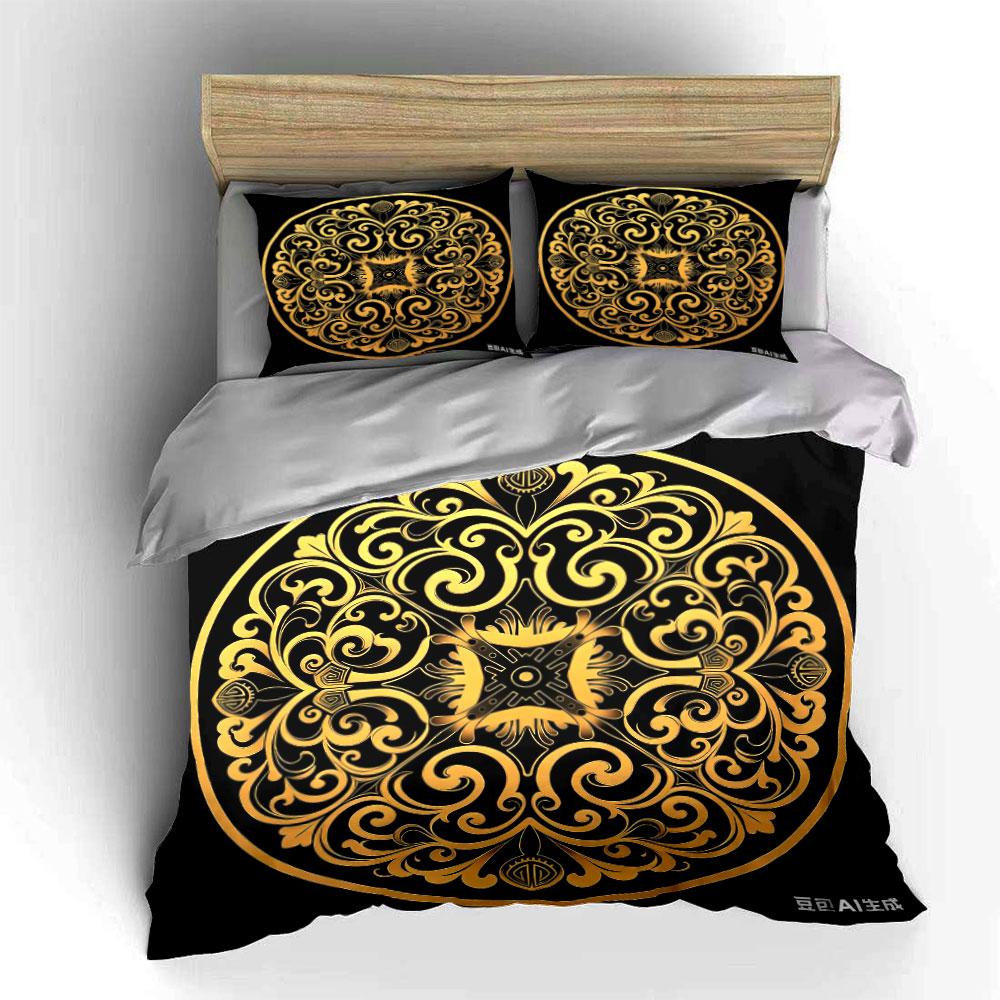 Golden Ornamental Set For Decoration Multiple Sizes Kid'S And Adults' Bedroom Exquisite 3Pc Bedding Set, Gift