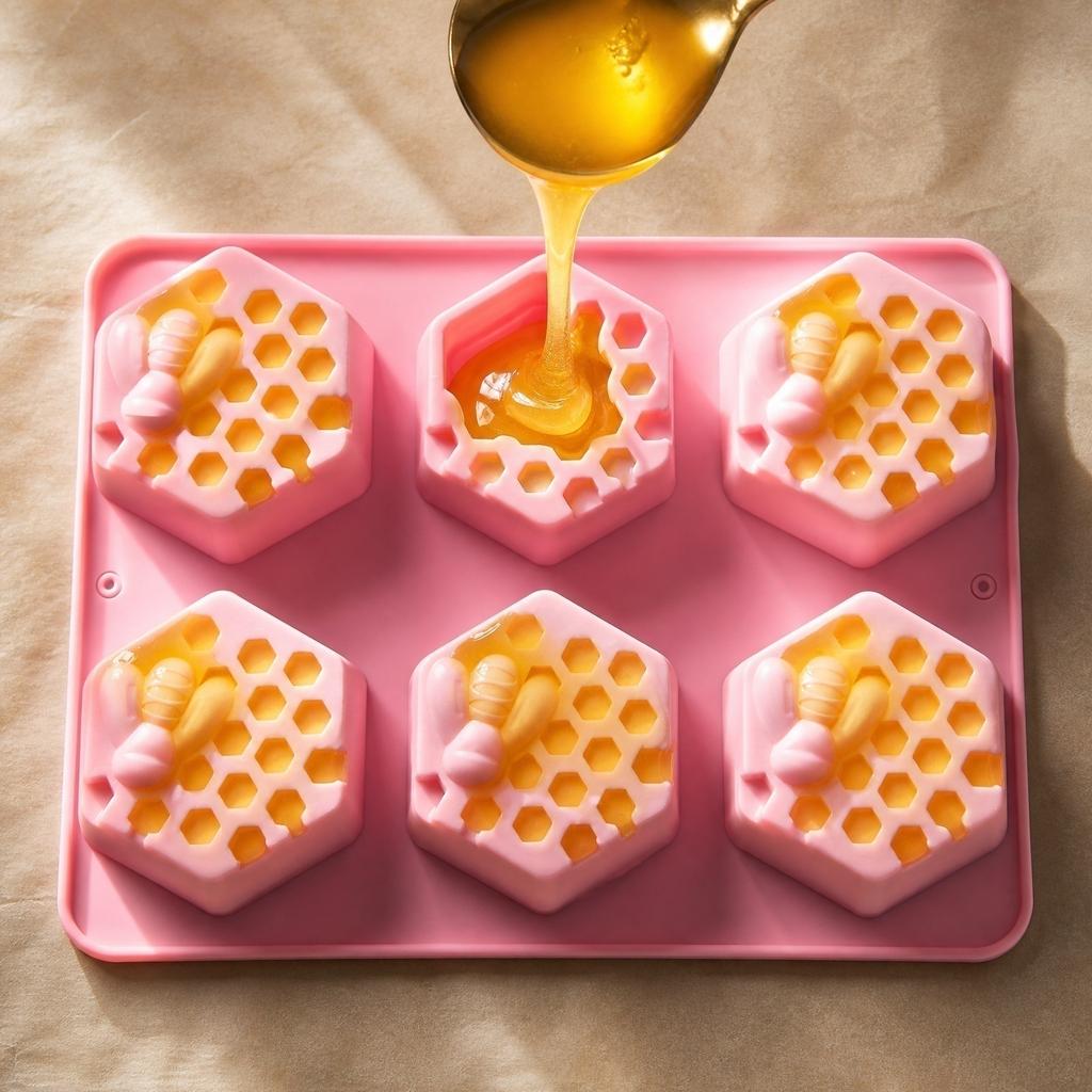 Silicone Mold Honeycomb Bee Shape 6 Cavities Soap Mold Chocolate Mold Baking Mold Candy Mold Ice Cube Mold Flexible Non-Stick Mold