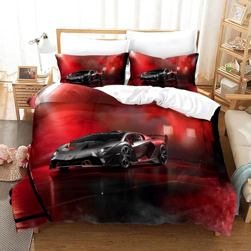Cartoon Race Car Quilt Cover  for Decorating Bedrooms, 3D Digital Printing, Cartoon Car Bedding Set Gifts for Children Boys