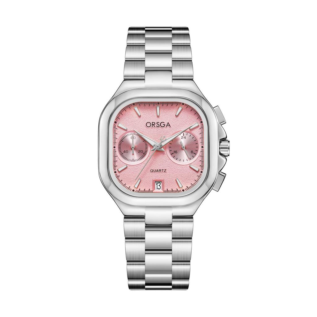 Women's S Elegant Dress Watch with Golden Stainless Steel Band Square Green Dial Waterproof Quartz Wristwatch with Luminous Hand