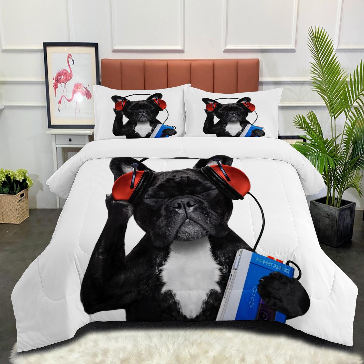 

Cute Bulldog Music-themed Quilted Comforter with Down Alternative Fill 140*200cm