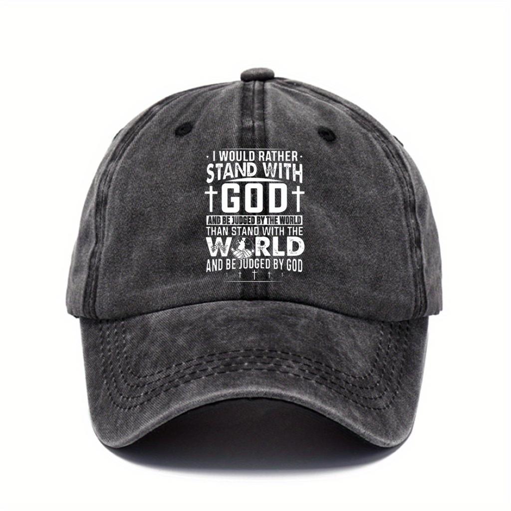 I Would Rather Stand With God Religious Baseball Cap Distressed Washed Casual Snapback Hat for Men and Women