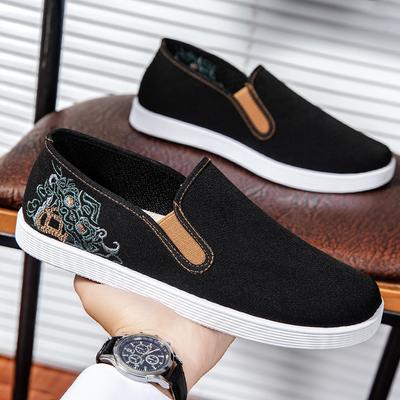 2024 New Ethnic Style National Style Embroidery Old Beijing Cloth Shoes Canvas Shoes Summer Breathable One-pedal Men's Shoes