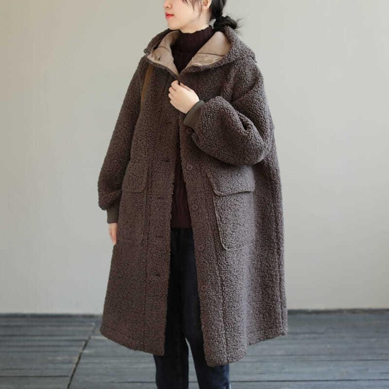 Fat winter coat medium and long new large size loose lamb wool age-reducing hooded thickened coat women