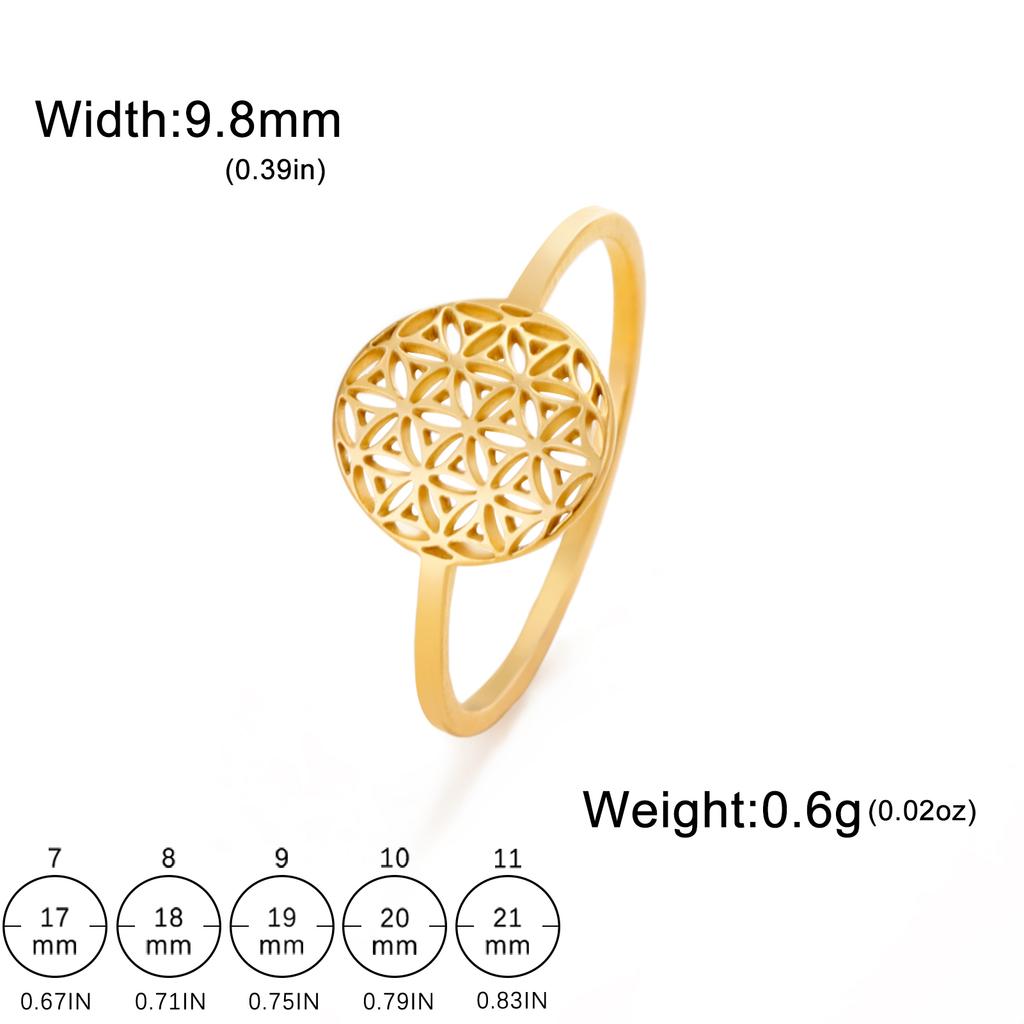 LIKGREAT Dámský prsten Květ života z nerezové oceli Posvátná geometrie Módní prsteny na prsty Vintage amulet Šperk Dárek k narozeninám Nový