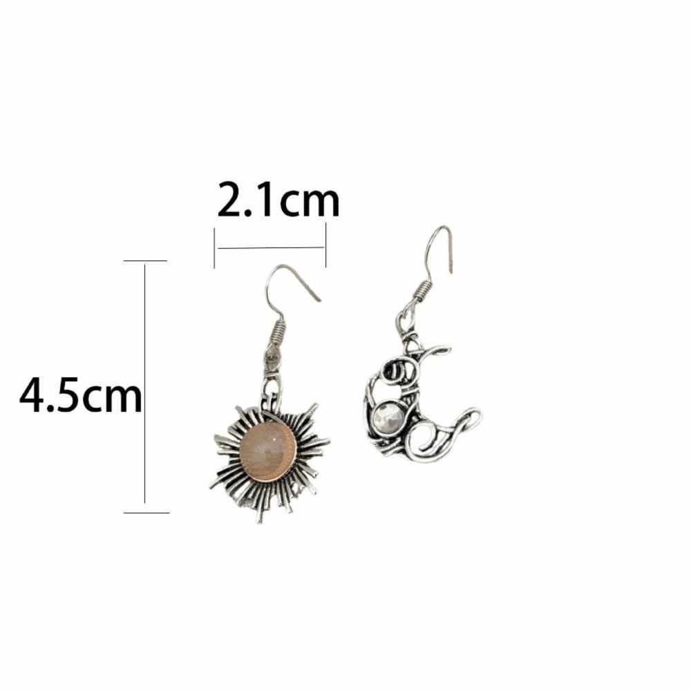 Personality Earrings Retro Silver Plated Earrings Sun Moon Pattern Dangle Earrings Women