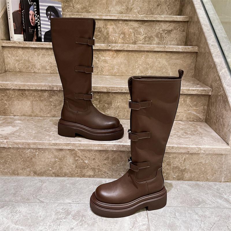 New Knee High Women Boots Winter Solid Color 2024 High Quality Fashion Designer Mid Heels Outdoors Women Shoes Botas Mujer