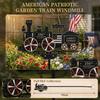 Gartenzug Windspiel Außenhofpfahl Drehende Metalllokomotive Dekoration für Rasen Terrasse Weg Ornament