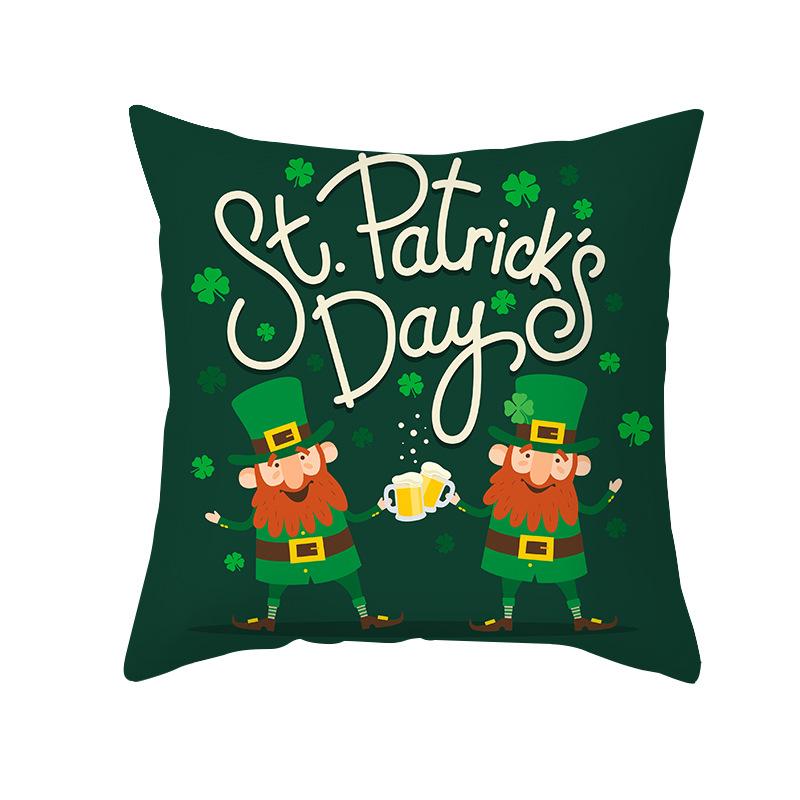 St. Patrick's Day Pillow Cover Green Cartoon Letters Four-leaf Clover Sofa Cushion Cover National Day Cushion