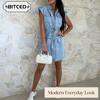 Fashion Summer Spring Solid Color Print Sleeveless POLO Neck Casual Dresses