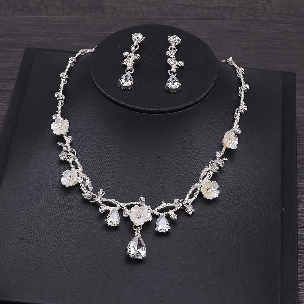 Flower Kids Crown Set Shiny Luxury Jewelry Dangle Earrings Rhinestone Necklace Earrings  Party