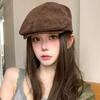 Suede retro duck tongue forward hat autumn and winter American versatile duck tongue beret shows a small face and wears a painter hat