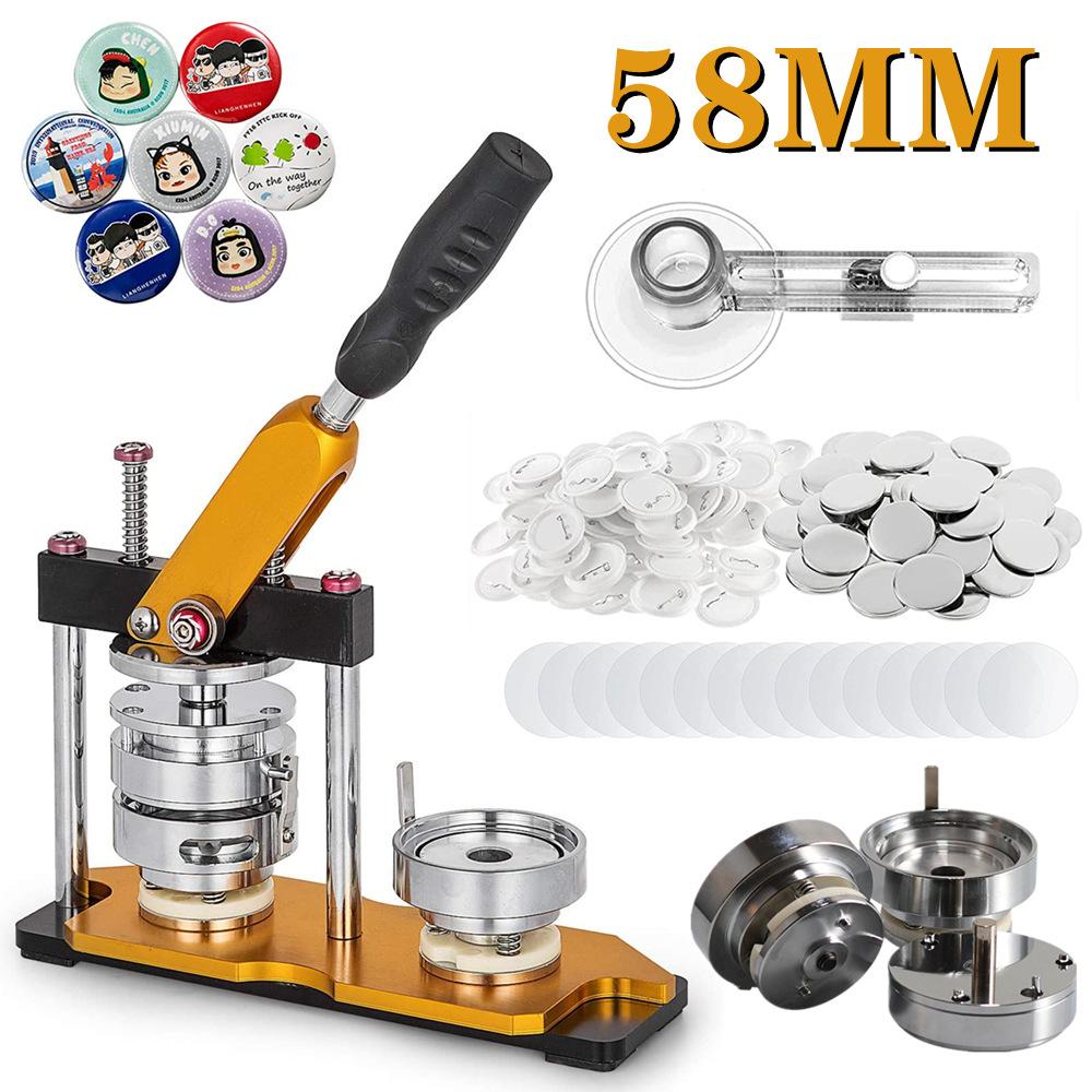 Button Maker Machine DIY Pin Badges Set, 25/32/37/44/58MM Badge Press Maker Machine with 100 Pcs Button Parts+Circle Cutter+Mold
