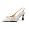 Sheepskin version, showing leg length 7cm, small stiletto, satin bow, bag head, pointed head, empty single shoes, women's spring and summer new models